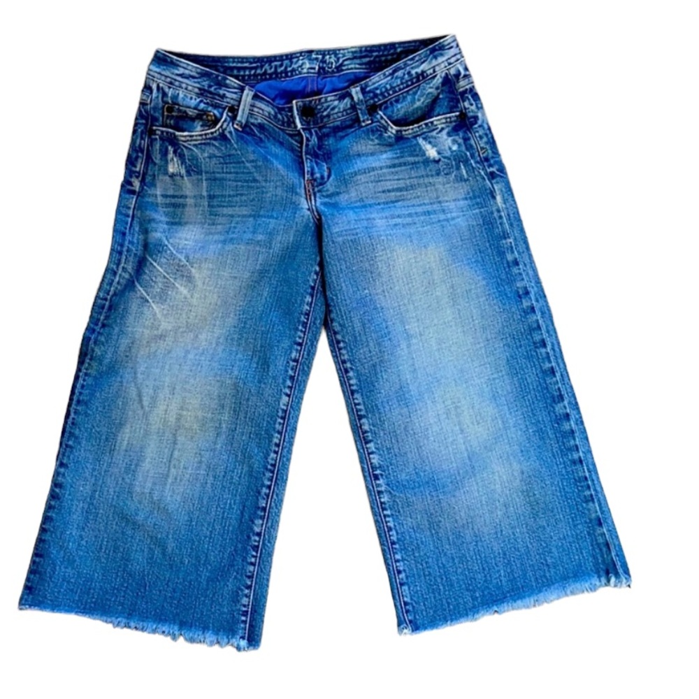 575 Culotte Jeans Cropped Wide Leg Frayed Hem Denim